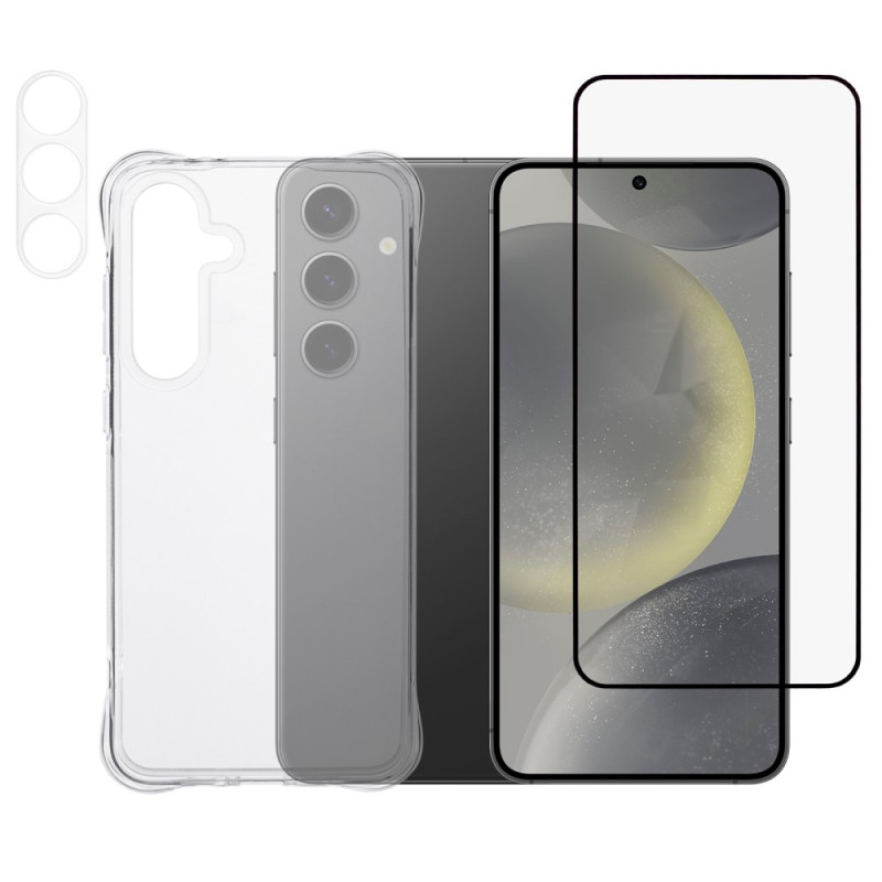 Til Samsung Galaxy S24 FE TPU Cover med Hærdet Glas Skærmbeskyttelse og Kameralinsefilm