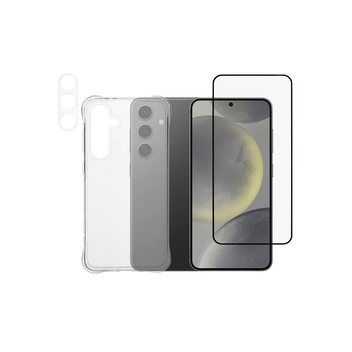 Til Samsung Galaxy S24 FE TPU Cover med Hærdet Glas Skærmbeskyttelse og Kameralinsefilm