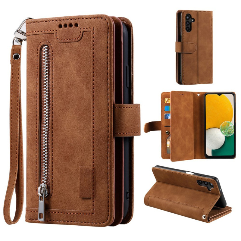 For Samsung Galaxy S24 FE Case Zipper Pocket PU Leather Phone Cover with 9 Card Slots