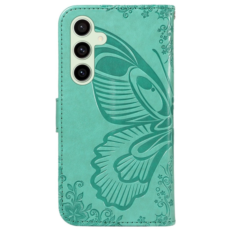 För Samsung Galaxy S24 FE Fodral Ställ Plånboksfodral Fjärilsmönster - Grön