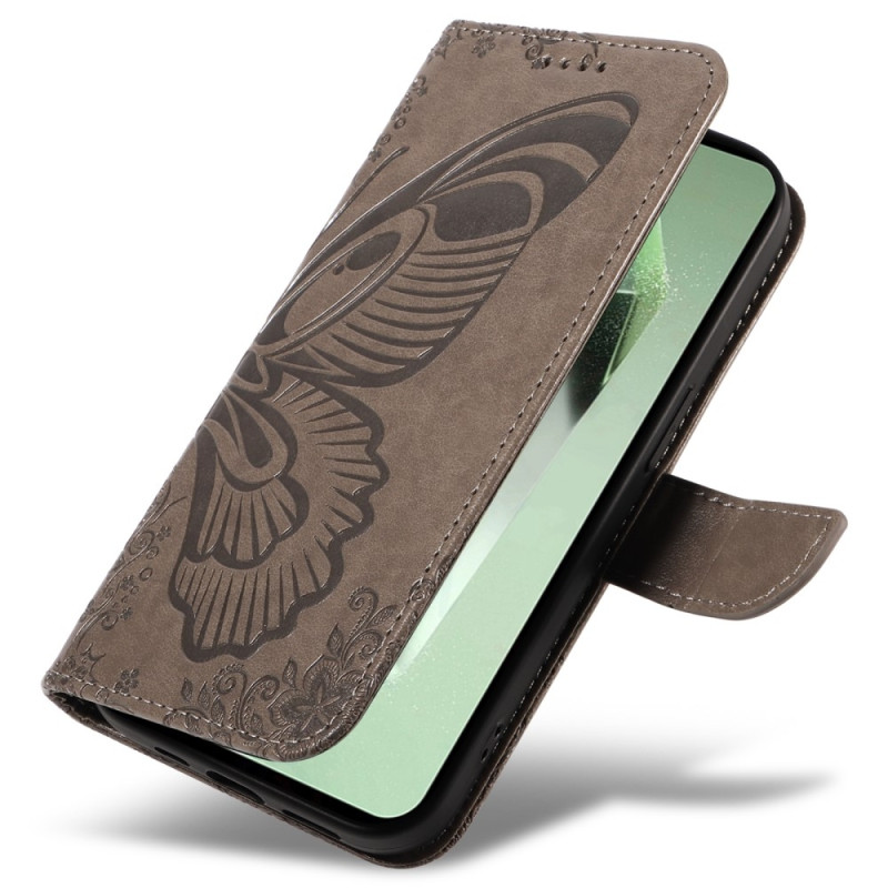 Til Samsung Galaxy S24 FE Deksel Stativ Lommebok - deksel Sommerfuglemønster - Grå