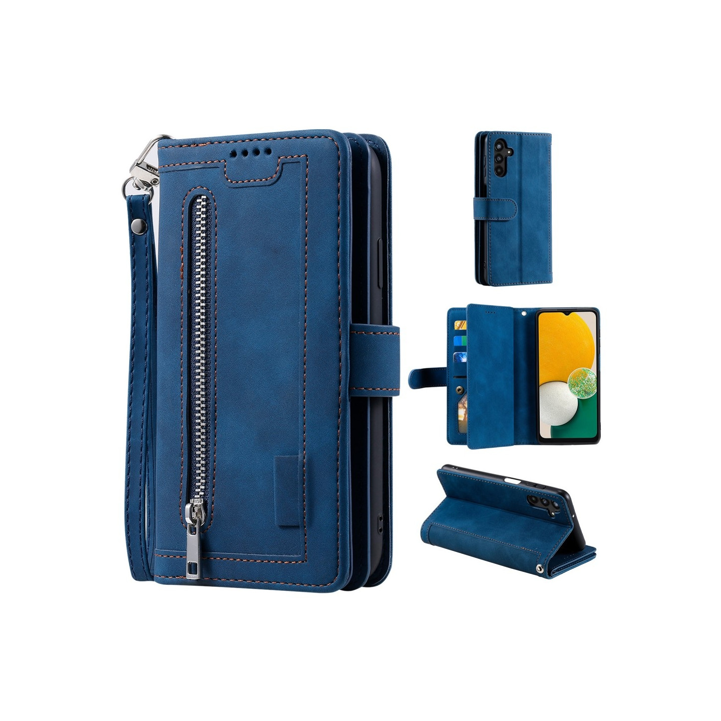 Til Samsung Galaxy S24 FE Etui med Lynlåslomme og 9 Kortlommer i PU - læder – Blå