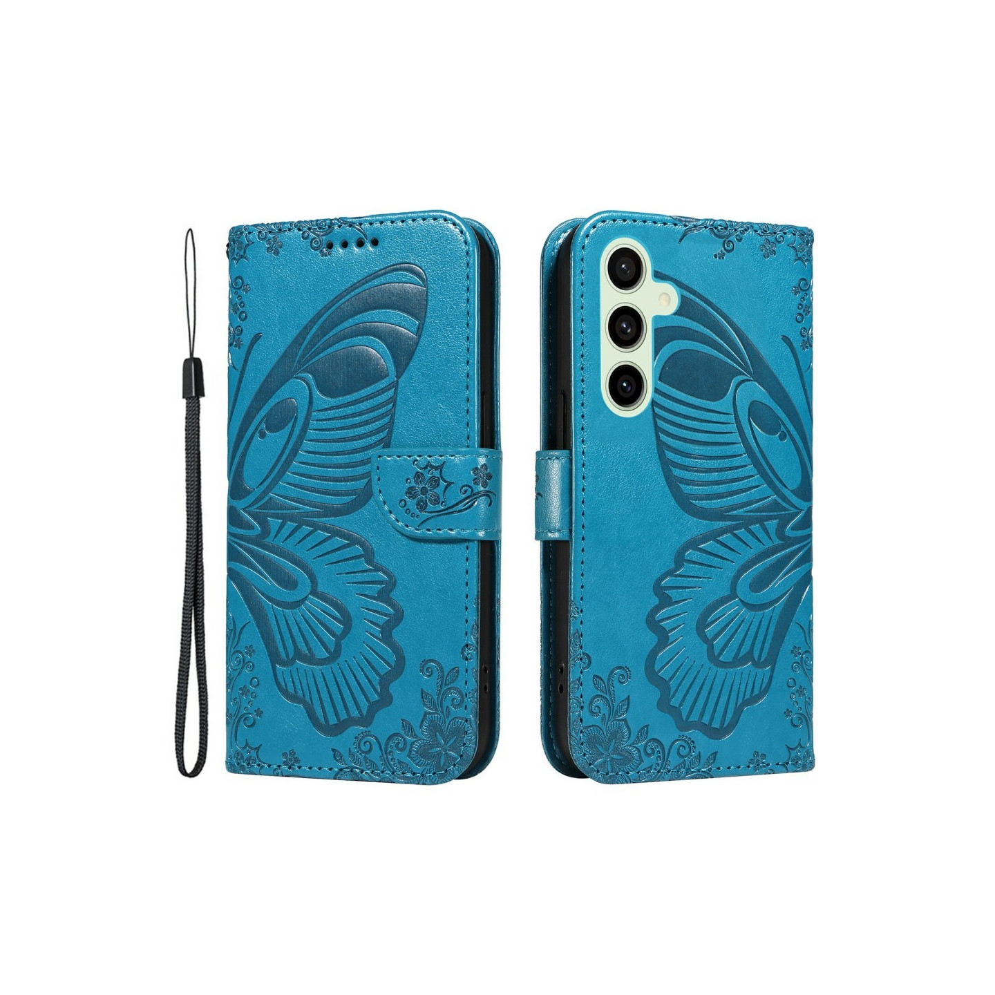 Til Samsung Galaxy S24 FE Deksel Stativ Lommebok - deksel Sommerfuglemønster - Blå