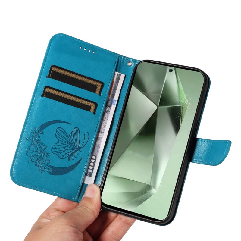 Til Samsung Galaxy S24 FE Etui Stand Tegnebog Etui Sommerfuglemønster