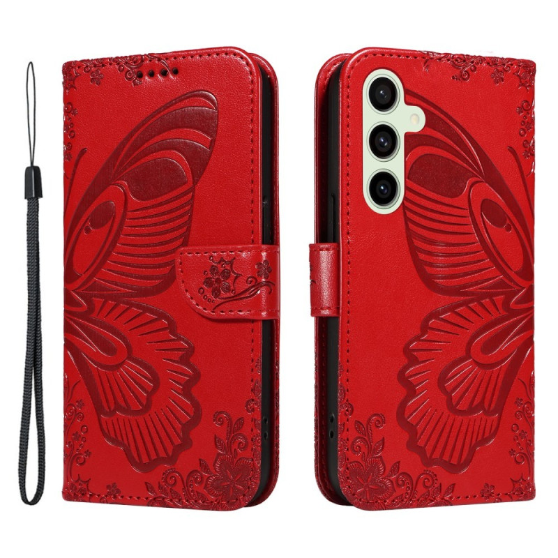 Til Samsung Galaxy S24 FE Deksel Stativ Lommebok - deksel Sommerfuglemønster - Rød