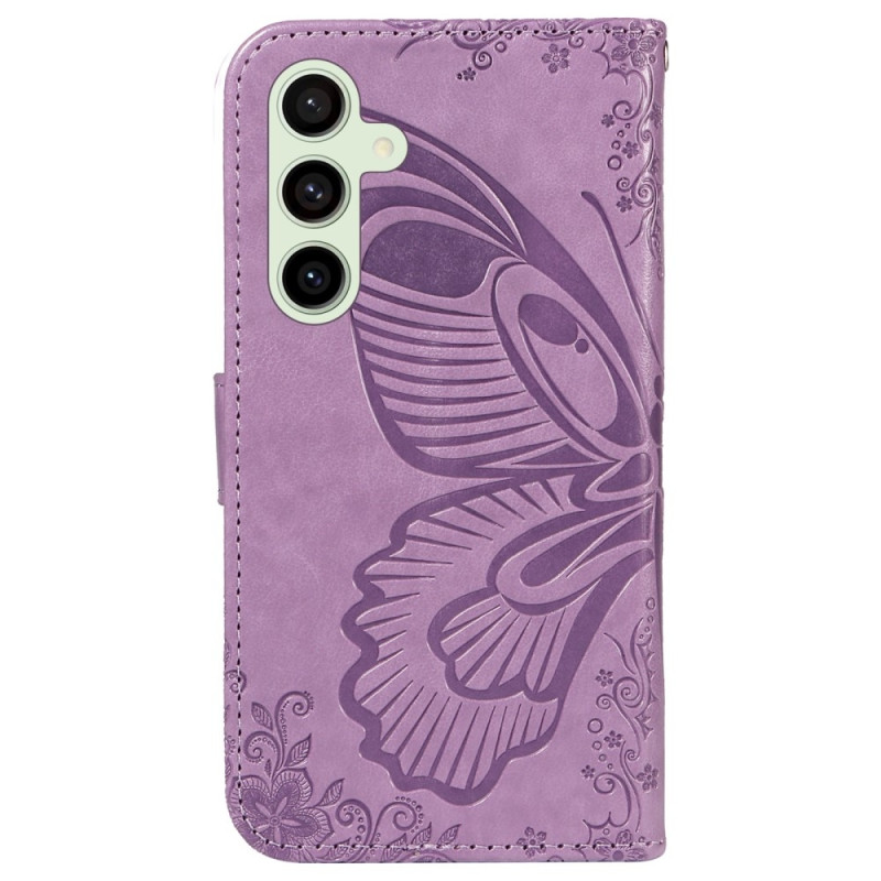 Til Samsung Galaxy S24 FE Deksel Stativ Lommebok - deksel Sommerfuglemønster - Lilla
