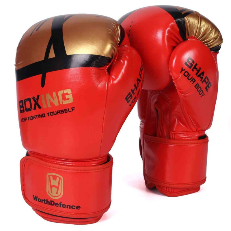WOSWEIR 1 Pair 12oz Boxing Gloves Kickboxing Training For Adults - Red/Gold