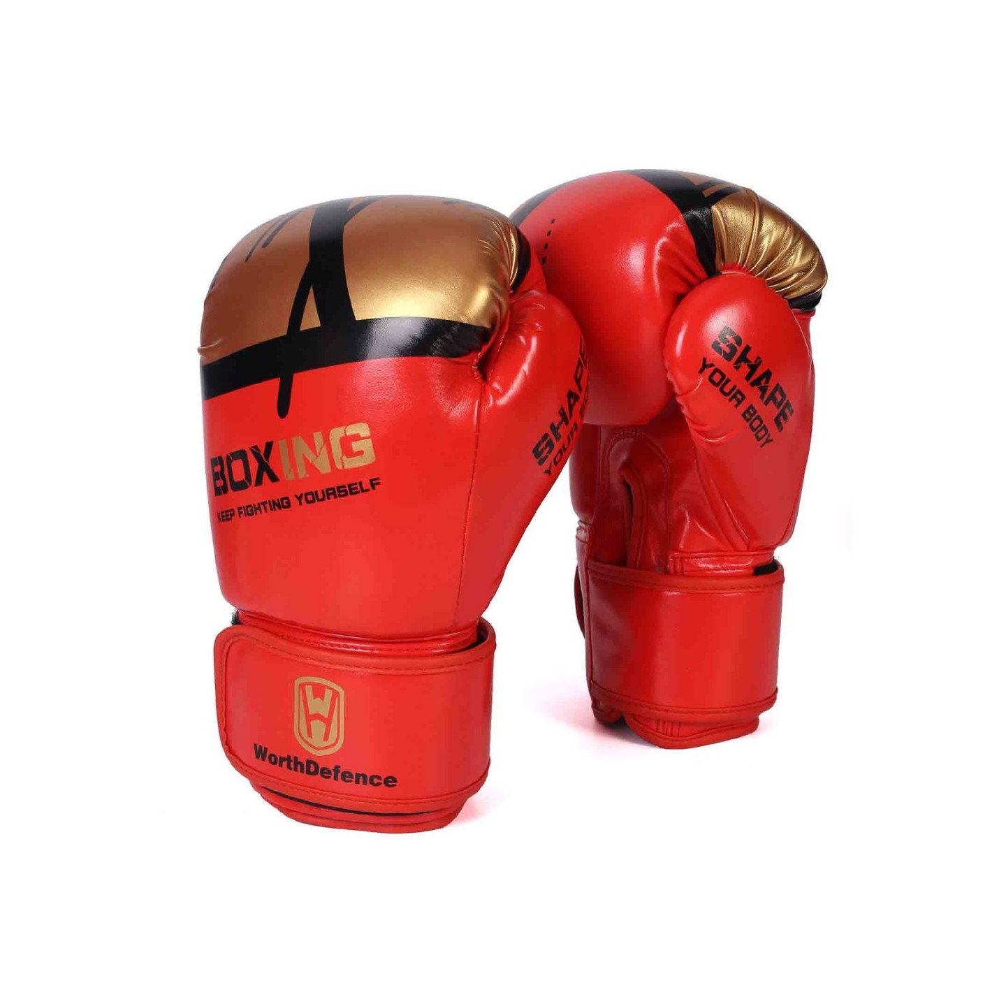 WOSWEIR 1 par 12oz Boxningshandskar Kickboxning Träning för vuxna - Röd/Guld