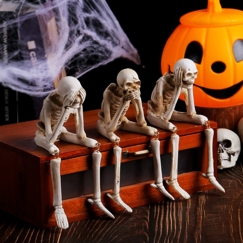 Halloween skelet figur Spooky Skull Dekoration Party Haunted - Hear No Evil
