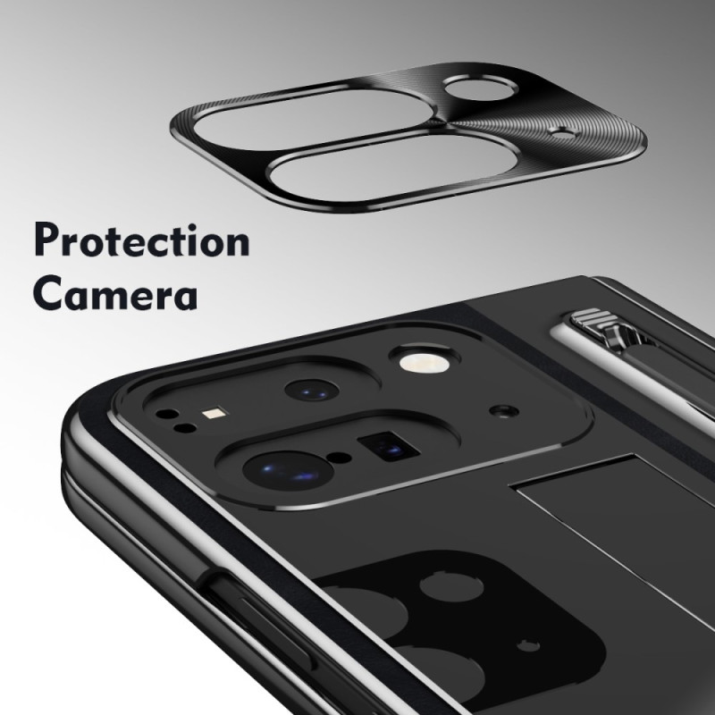 For Google Pixel 9 Pro Fold 5G deksel Kickstand Skinn+PC - veske med herdet glass og styluspenn - svart