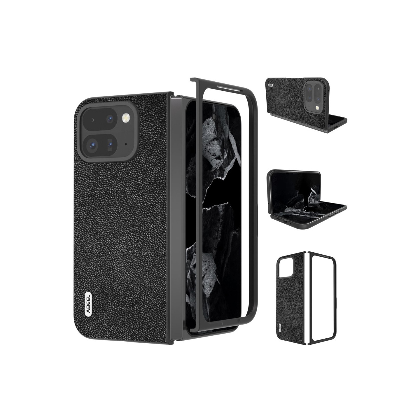 ABEEL til Google Pixel 9 Pro Fold 5G Telefonveske Litchi Texture Cover - Svart