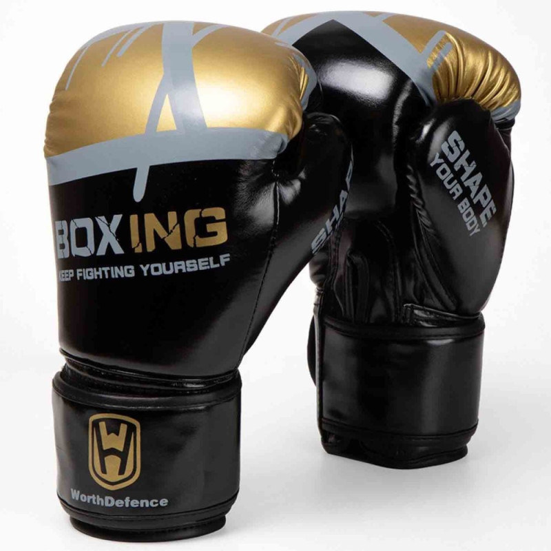 WOSWEIR 1 par 12 oz boksehandsker Kickboxing træning for voksne - sort/guld