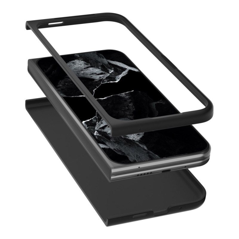 ABEEL til Google Pixel 9 Pro Fold 5G Etui Ægte Læder + PC Mobilcover - Sort