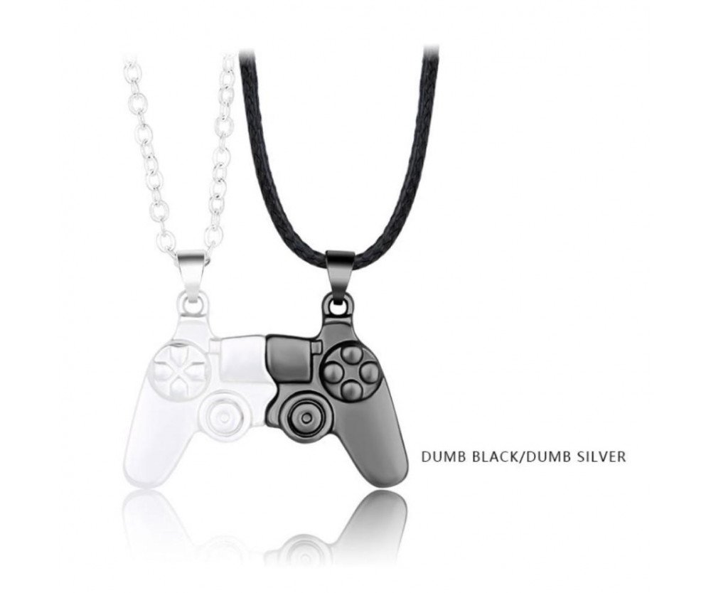 Magnetisk Game Controller Handkontroll Halsband Par Present - Svart/Silver