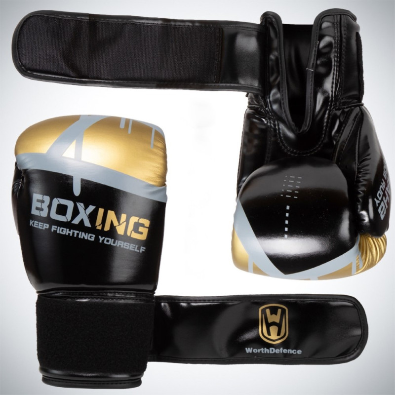 WOSWEIR 1 par 12 oz boksehandsker Kickboxing træning for voksne - sort/guld