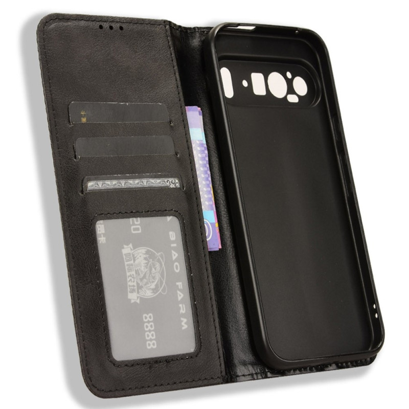 Til Google Pixel 9 Pro XL Stand Phone Case Fuld Protection Pung Cover - Sort