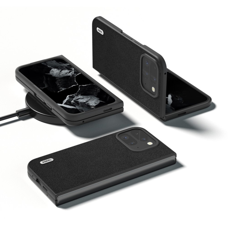 ABEEL för Google Pixel 9 Pro Fold 5G Fodral Äkta Kohud + PC Mobilfodral - Svart