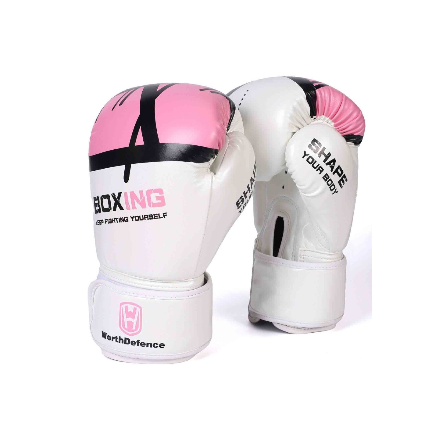 WOSWEIR 1 par 12oz Boxningshandskar Kickboxning Träning för vuxna - Vit/Rosa
