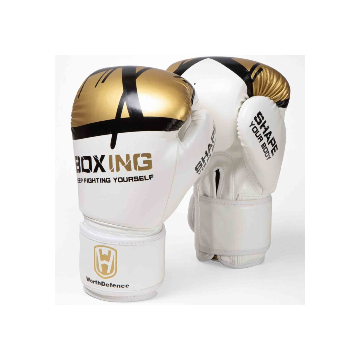 WOSWEIR 1 par 12oz Boxningshandskar Kickboxning Träning för vuxna - Vit/Guld