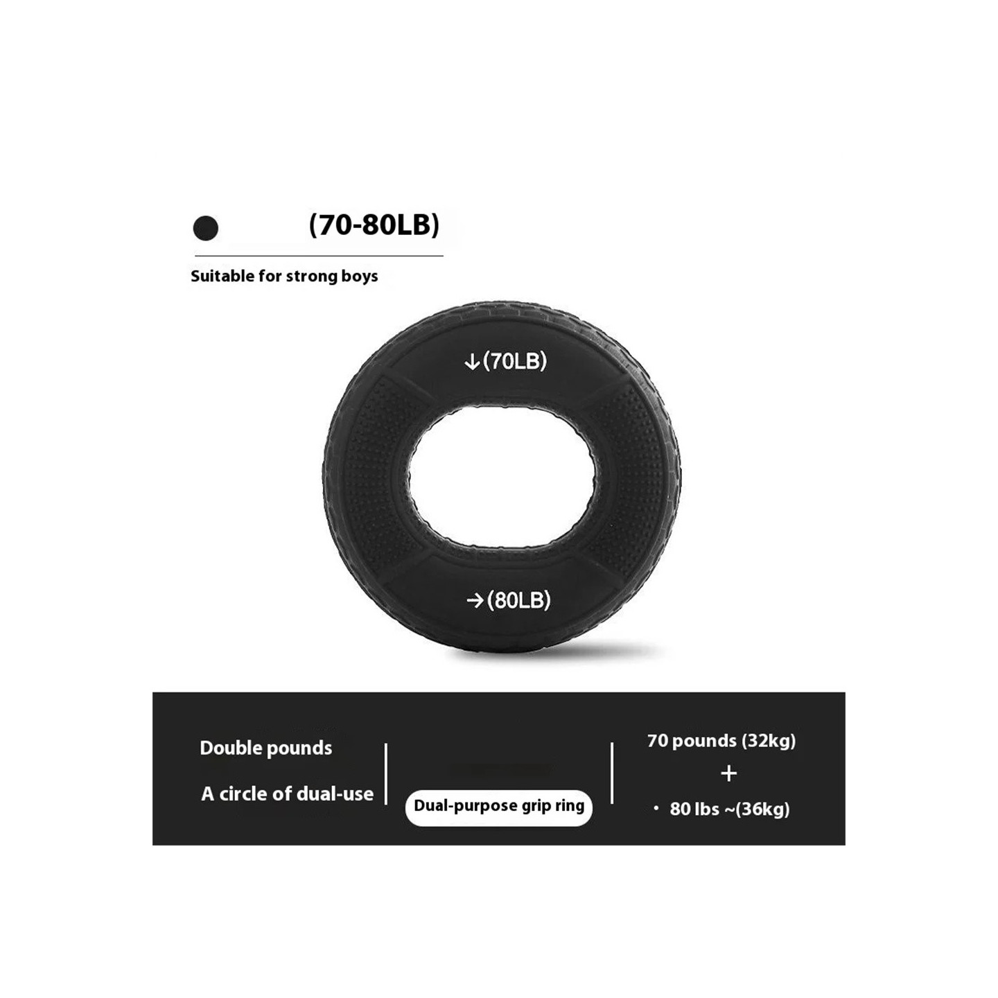 Håndgrepsforsterker Underarm Finger Håndleddmuskeltrener - 70 - 80lb Svart