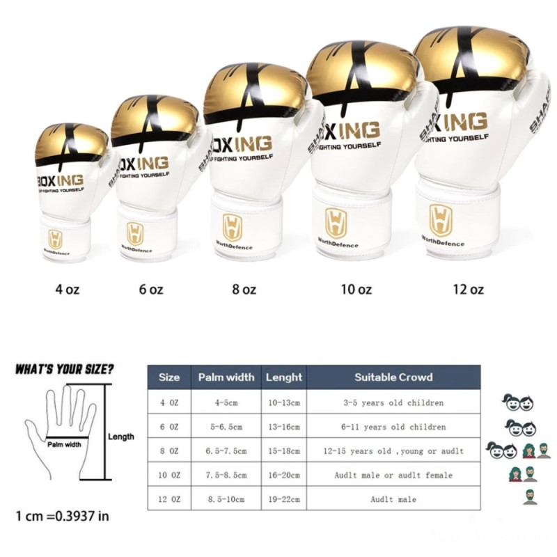 WOSWEIR 1 Pair 12oz Boxing Gloves Kickboxing Training For Adults - White/Gold
