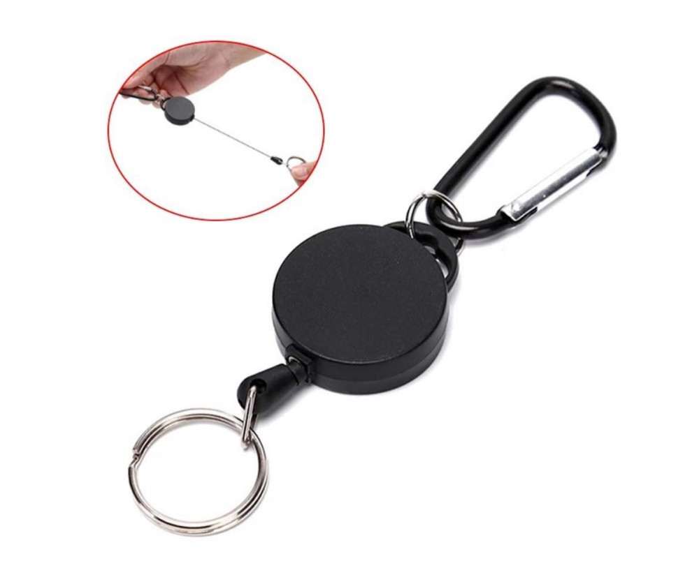 Retractable Key Chain Badge Reel Holder Carabiner Clip - Black