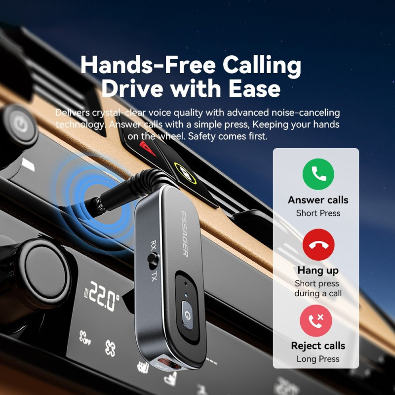 Bilstereo Bluetooth - sendermottaker 3,5 mm AUX - adapter for høyttalerforsterker