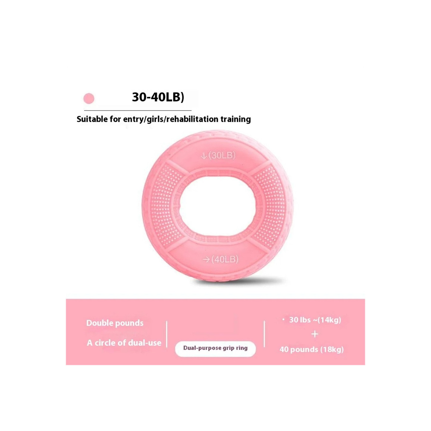 Hand Grip Strengthener Forearm Finger Wrist Muscle Trainer - 30 - 40lb Pink