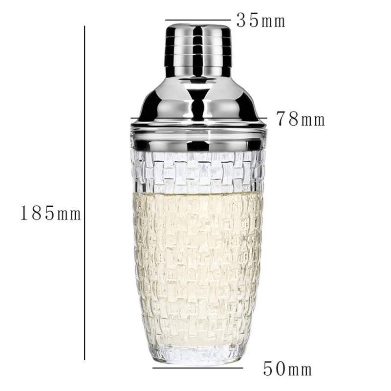 385 ml Cocktail Shaker vävd textur glas + lock i rostfritt stål Cup