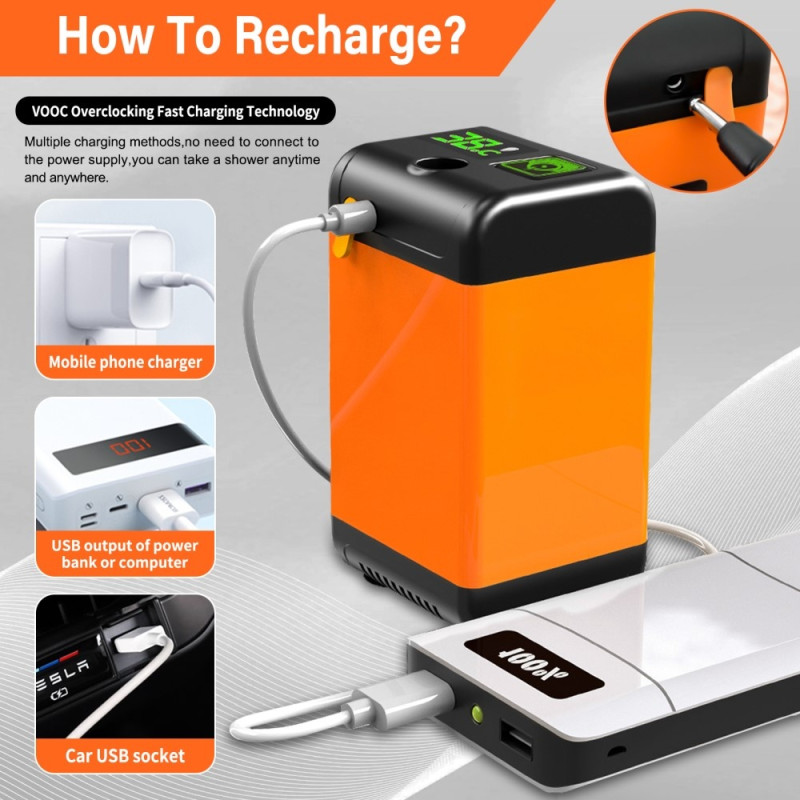 7800mAh elektrisk campingbruser med smart temperaturovervågning + 3 spraytilstande