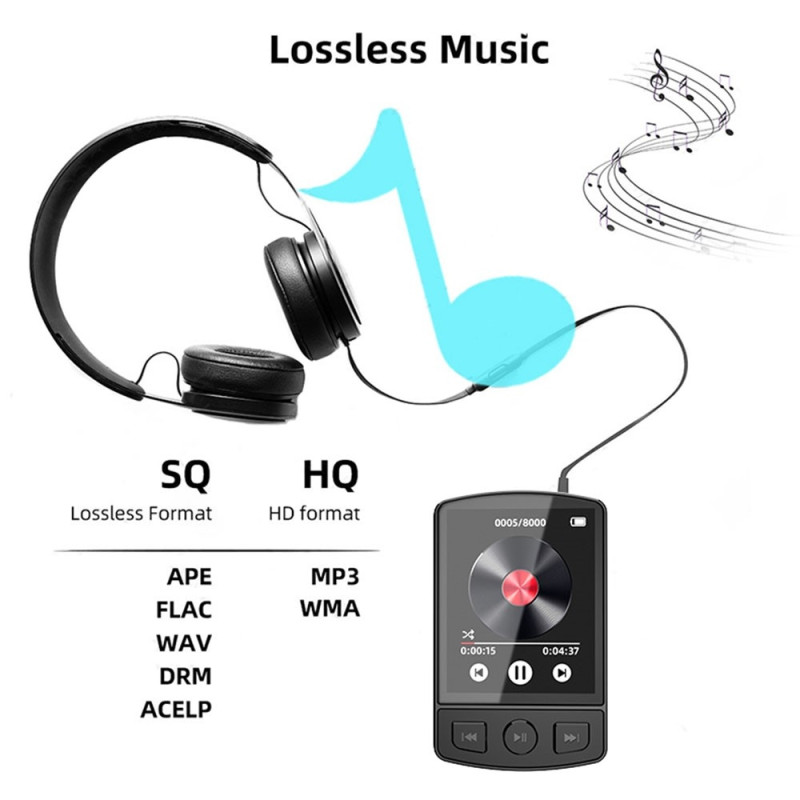 64 GB Bluetooth MP3 MP4 musikkvideospiller FM - radio 1,77 tommers skjerm