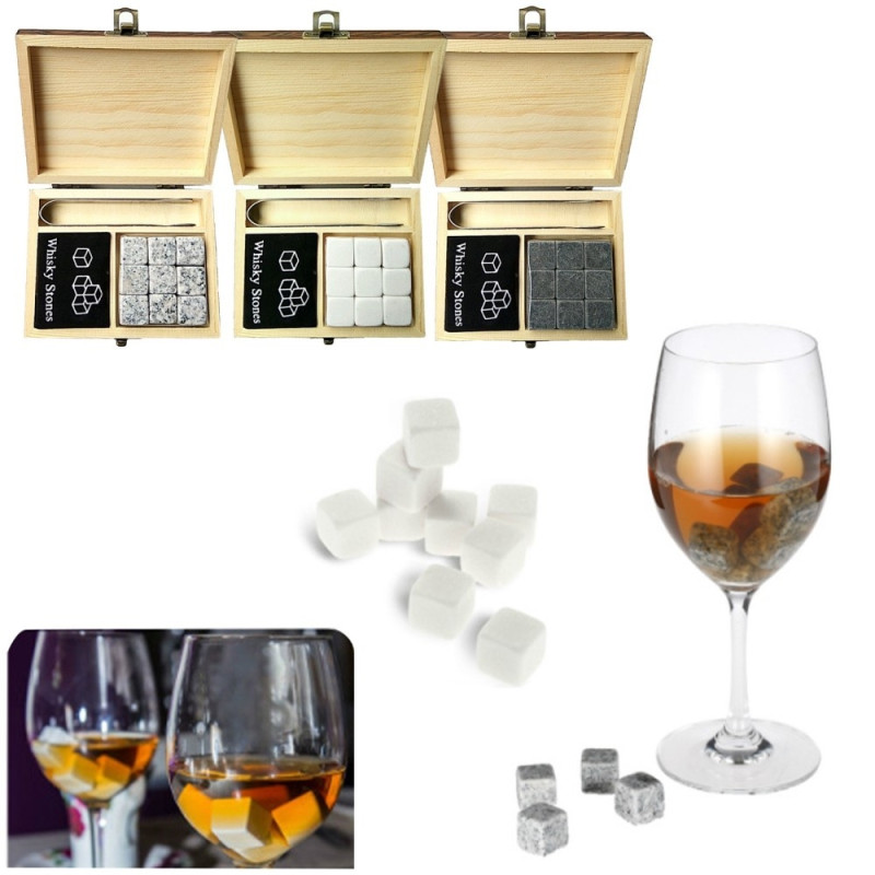 9 PCS Whisky Stones Sett Treboks Chilling Rocks Gjenbrukbare isbiter
