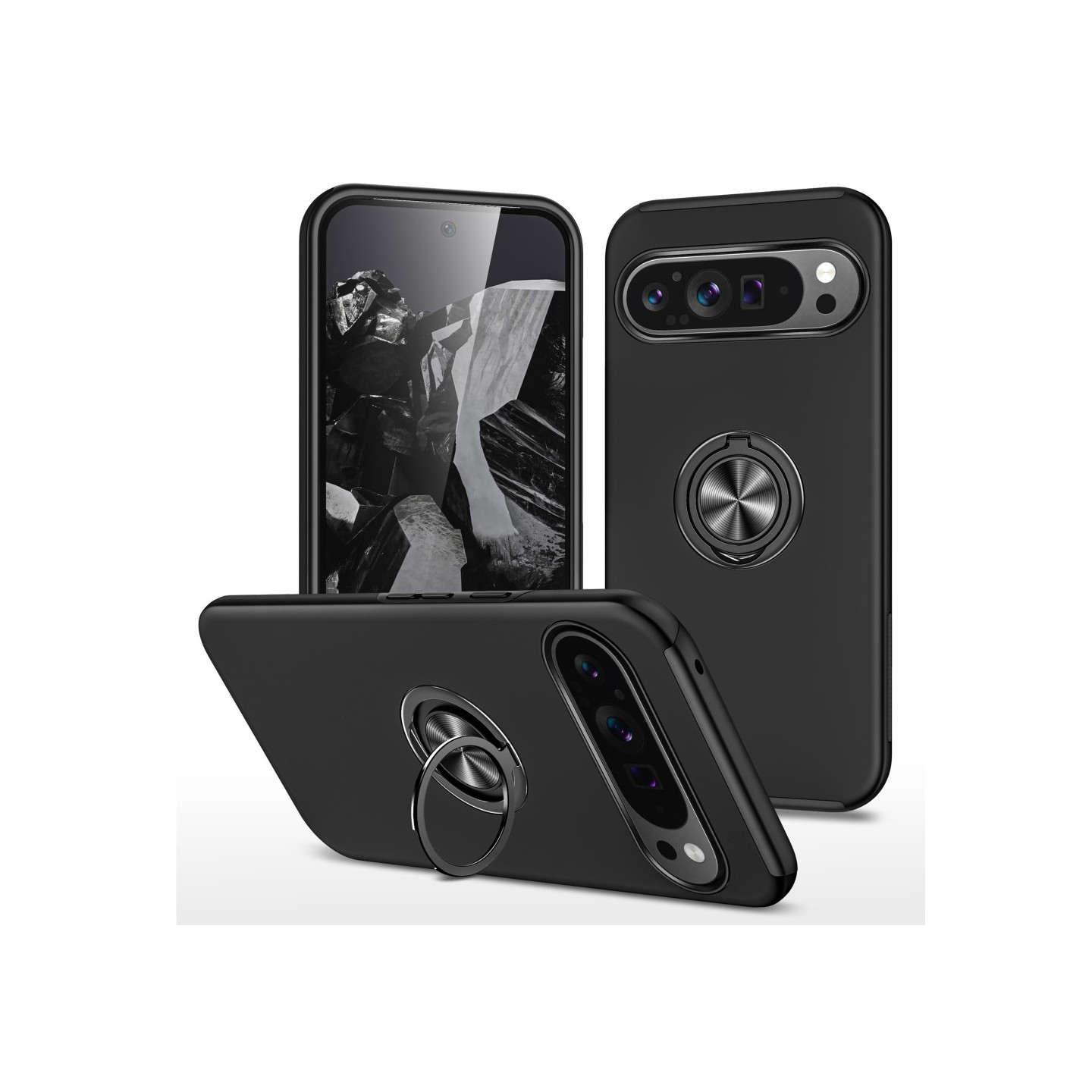 For Pixel 9/Pixel 9 Pro Hybrid Deksel med Fingerring - Svart