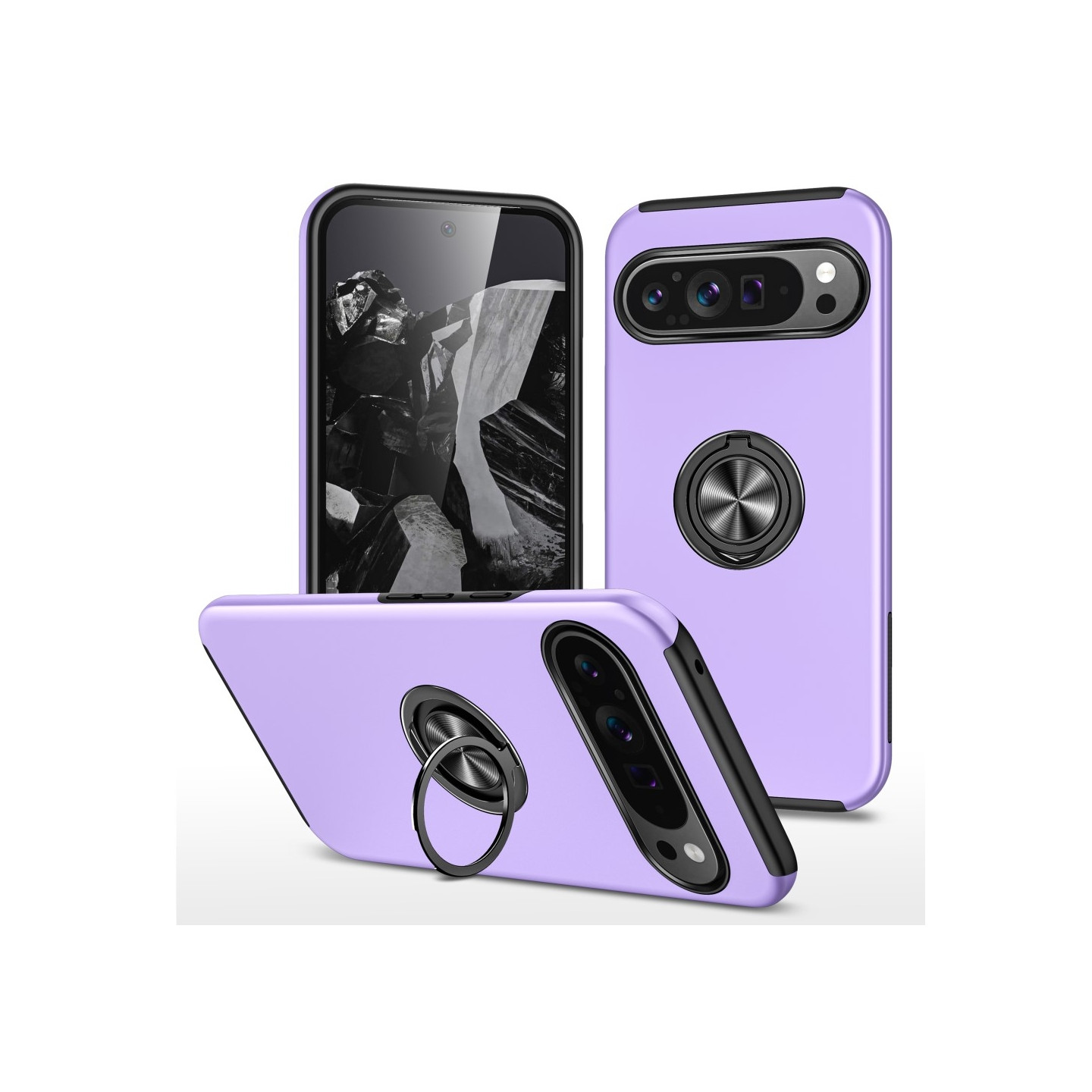 For Pixel 9/Pixel 9 Pro Hybrid Deksel med Fingerring - Lilla