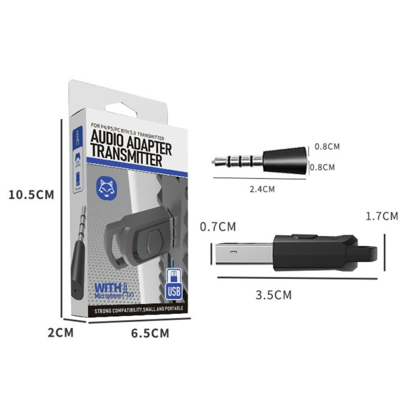 Til Sony PS5 PS4 PC Bluetooth USB 3,5 mm Audio Transmitter Trådløs modtager