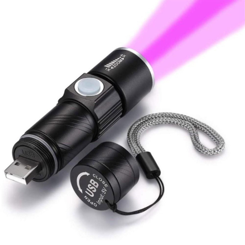 UV Flashlight USB Rechargeable 395nm LED Ultraviolet Light Detector