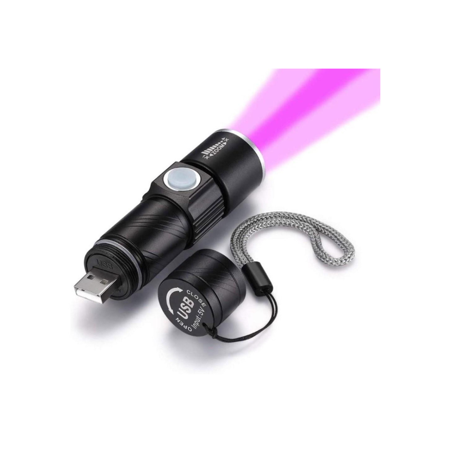 UV Flashlight USB Rechargeable 395nm LED Ultraviolet Light Detector