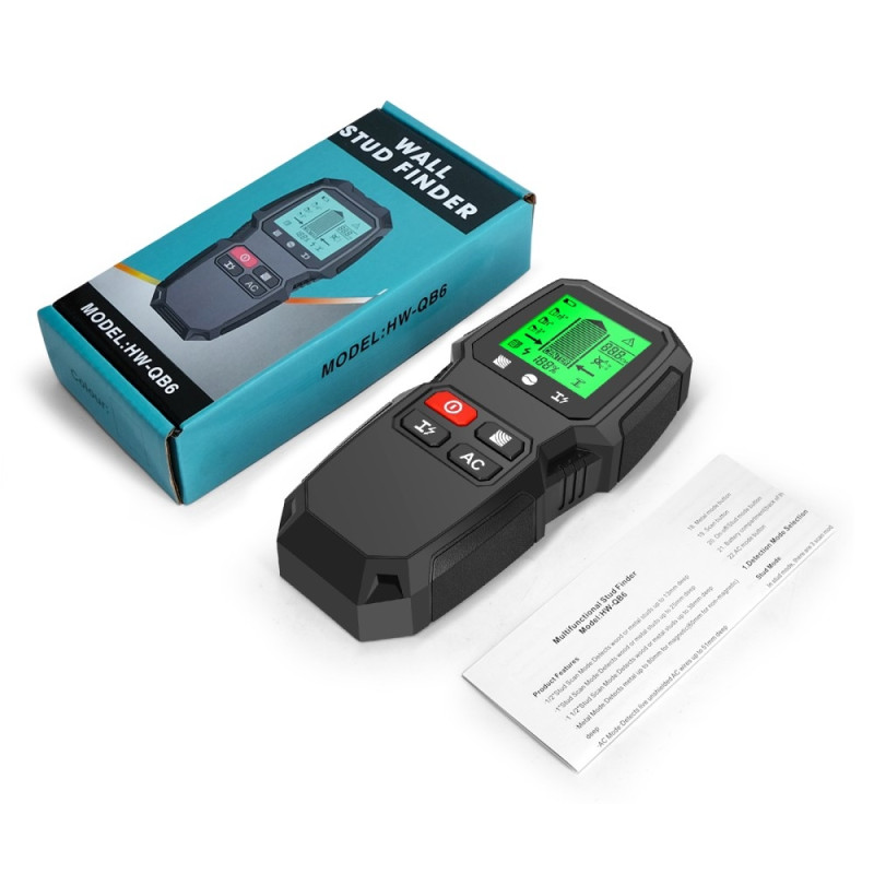 5 i 1 LCD Wall Stud Finder Edge Center Træstrøm Metal AC Live Wire Detektor