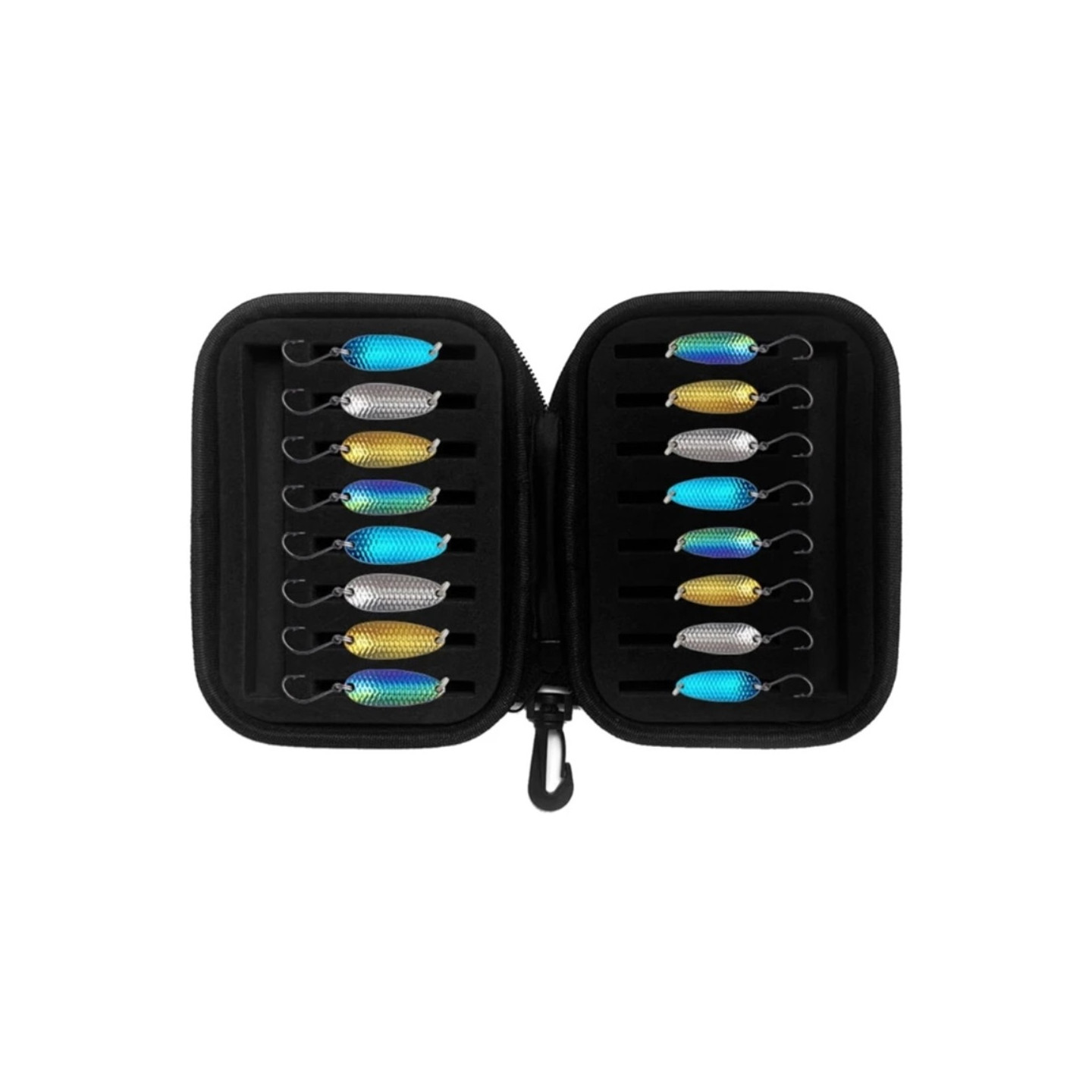 16 pcs 1.5g 2.5g 3.5g 5g Trout Fishing Bait Spinner Drag with Storage Bag