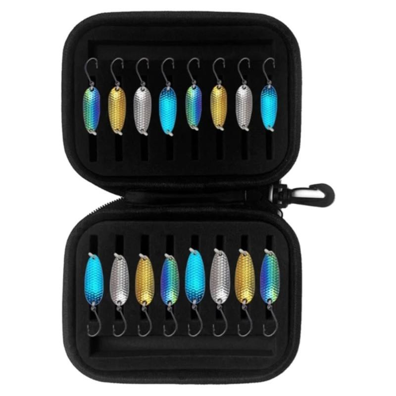 16 stk 1,5g 2,5g 3,5g 5g Ørred fiskeri Agn Spinner Træk med opbevaringspose