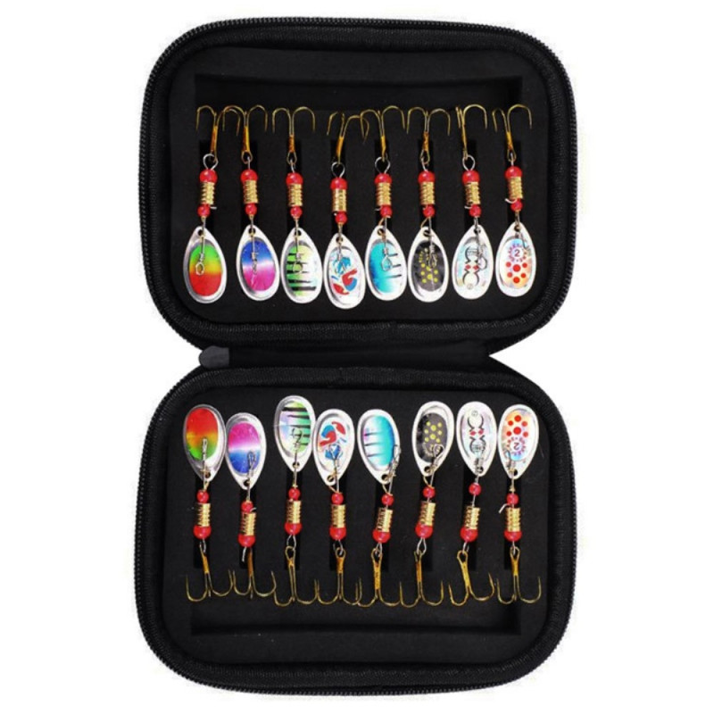 16 stk 3g metallspinner agn for fiskelokk med oppbevaringspose - A