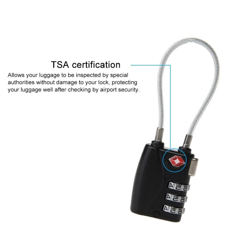 TSA Combination Wirerope Lock for Zipper Luggage - Black