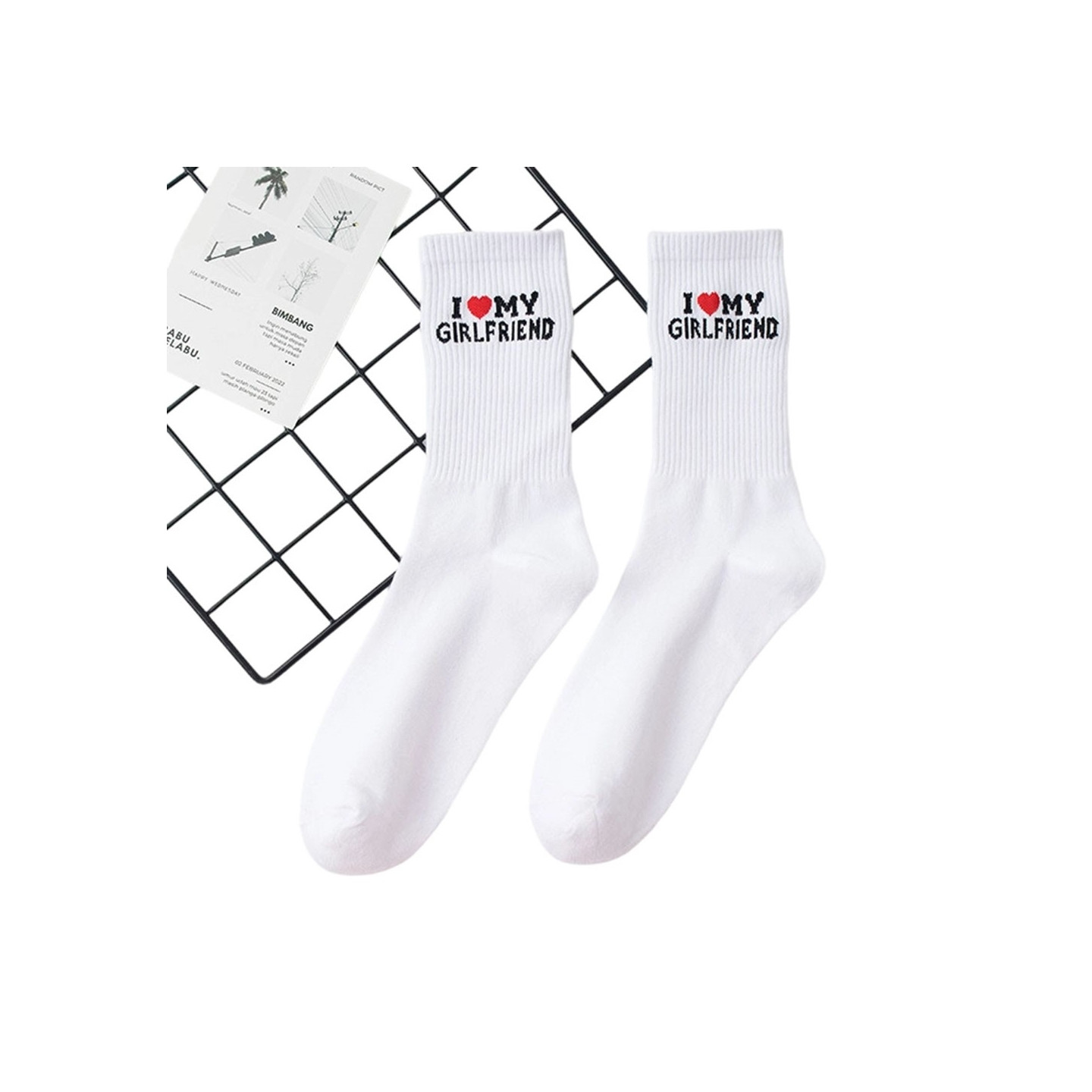 Funny Socks Cotton Sweat Absorbent White "I Love My Girlfriend"