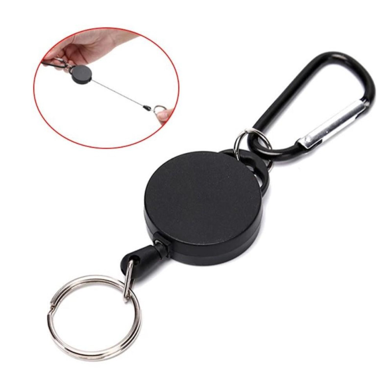 Retractable Key Chain Badge Reel Holder Carabiner Clip - Black