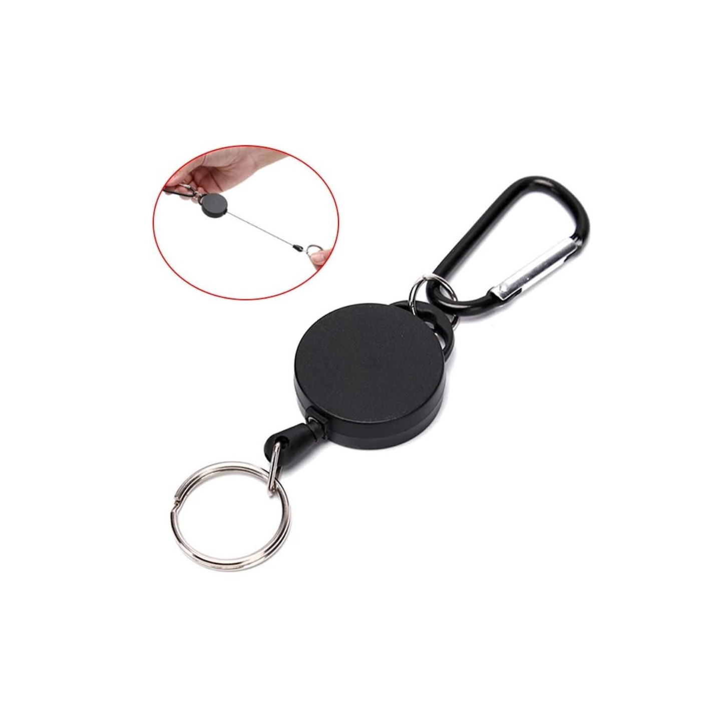 Retractable Key Chain Badge Reel Holder Carabiner Clip - Black