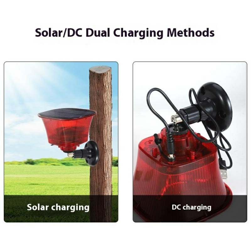 Deterrent Solar Powered Scarecrow Alarm Lamp LED Strobe Fruit Vegetables