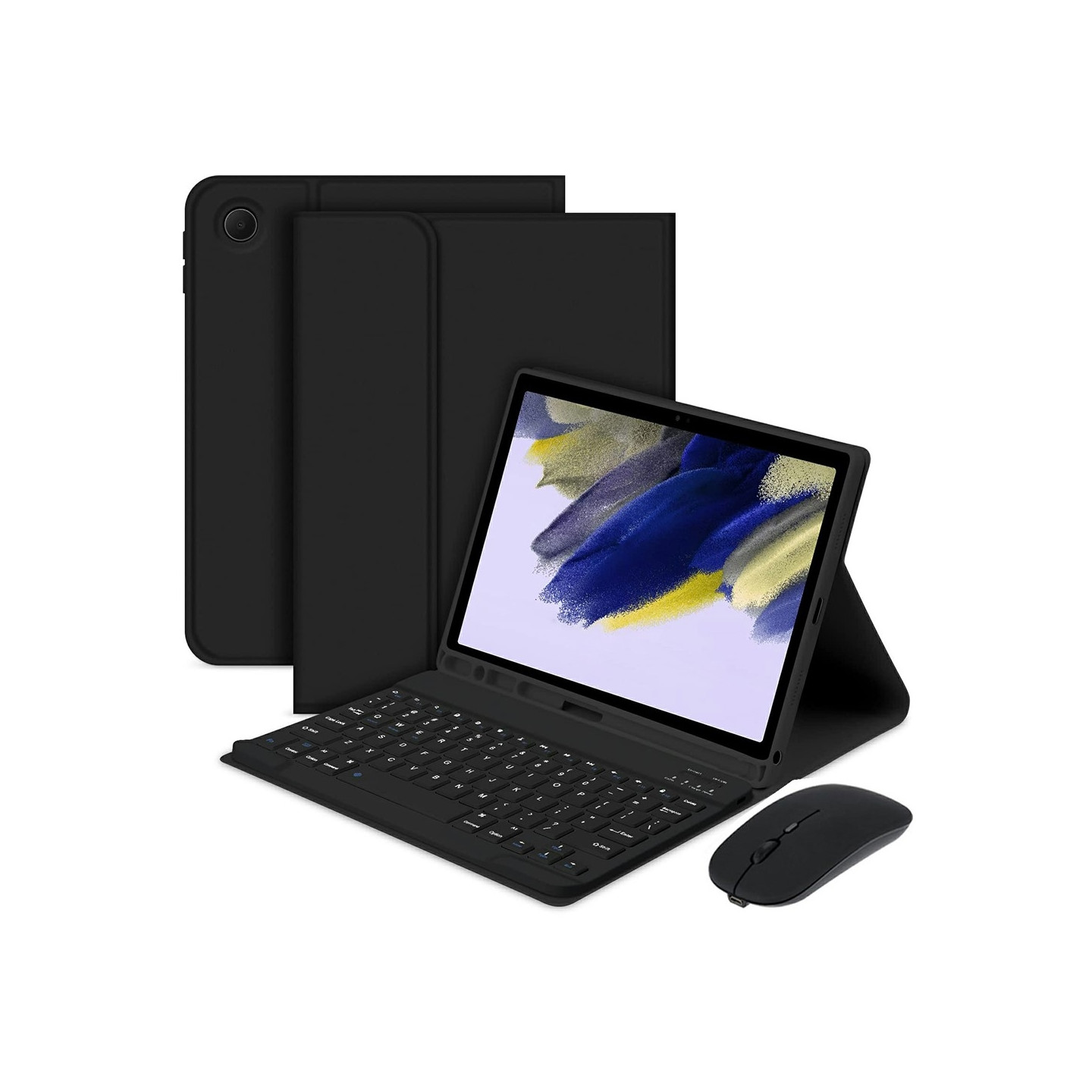 Samsung Galaxy Tab A9+ / A11+ Split Bluetooth - näppäimistö Nahkakotelo + Kaksoistilahiiri Setti - Musta US Layout