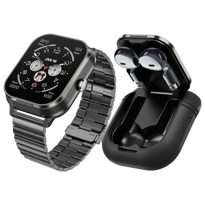 D8 Pro 2 - i - 1 Bluetooth - hovedtelefoner & Smart Watch Health Monitoring Stålrem