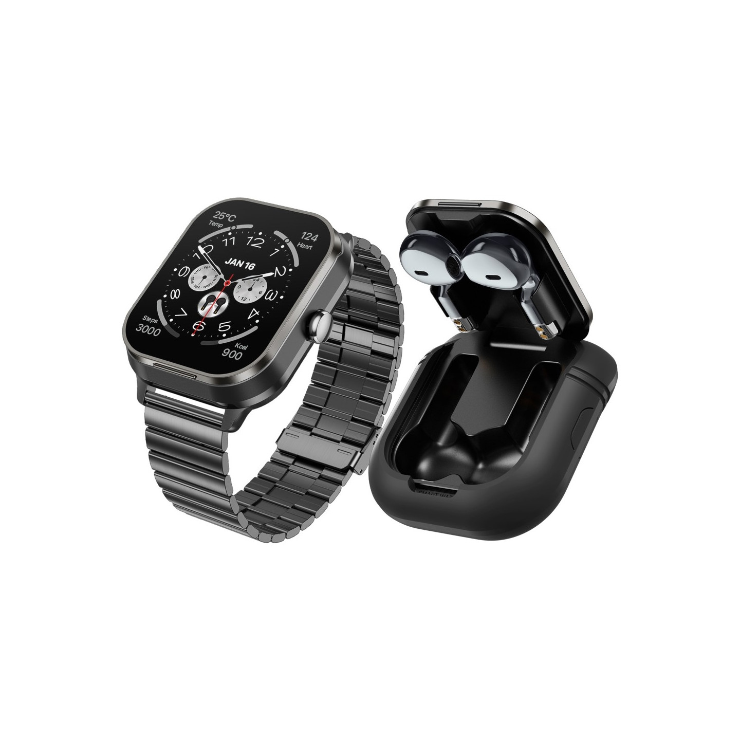 D8 Pro 2 - i - 1 Bluetooth - hovedtelefoner & Smart Watch Health Monitoring Stålrem