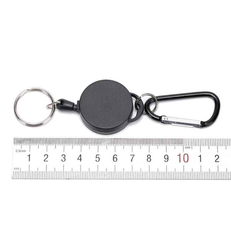 Retractable Key Chain Badge Reel Holder Carabiner Clip - Black